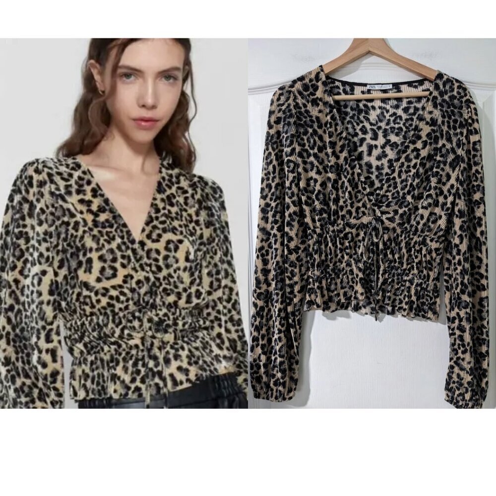Zara | Leopard Accordion Pleated Blouse